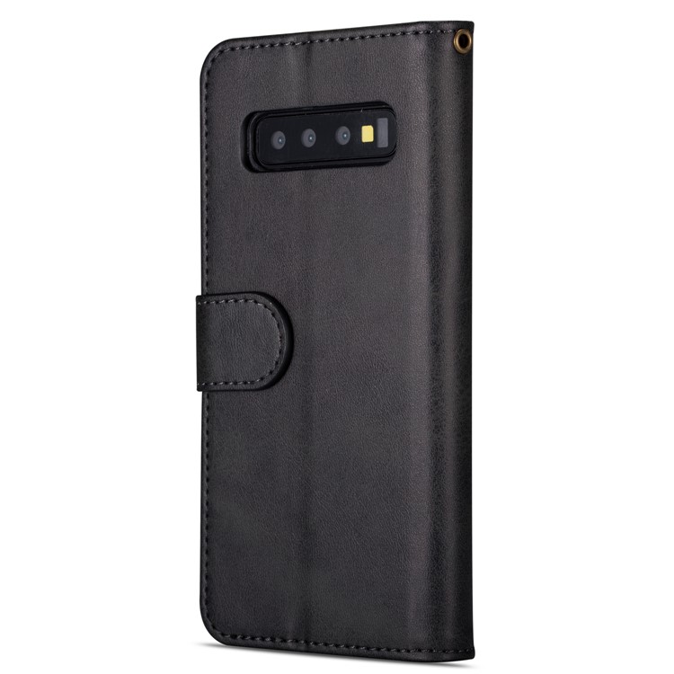 Zipper Wallet Flip Stand Leather Case with Strap for Samsung Galaxy S10 Plus - Black-5