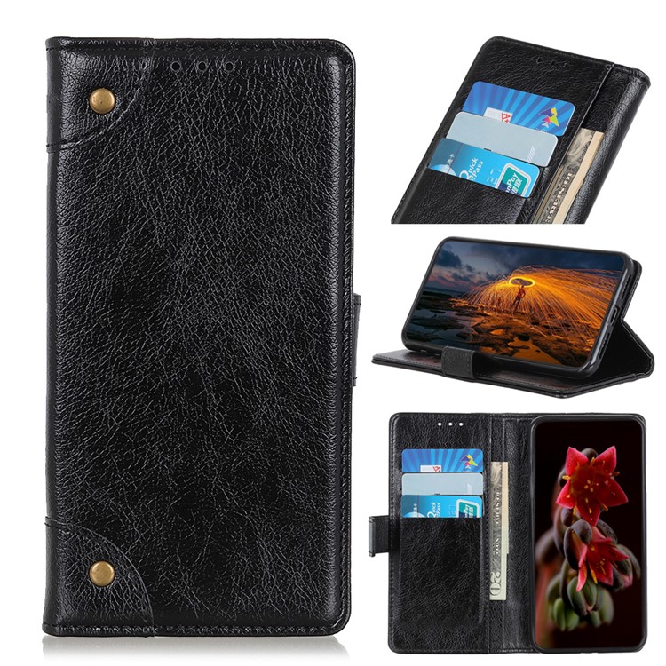 Nappa Texture Wallet Stand Leather Phone Cover for Samsung Galaxy A90 / A80 - Black-1