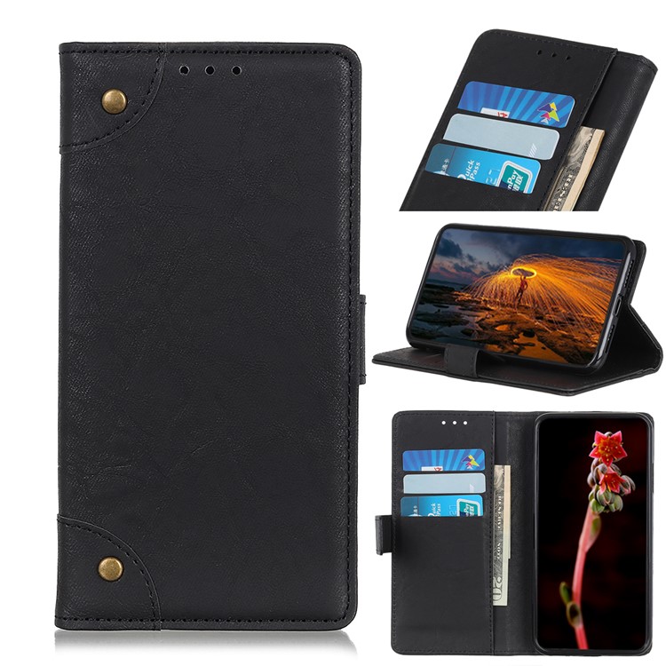 Retro Style Leather Magnetic Stand Wallet Case for Samsung Galaxy A90 / A80 - Black-1