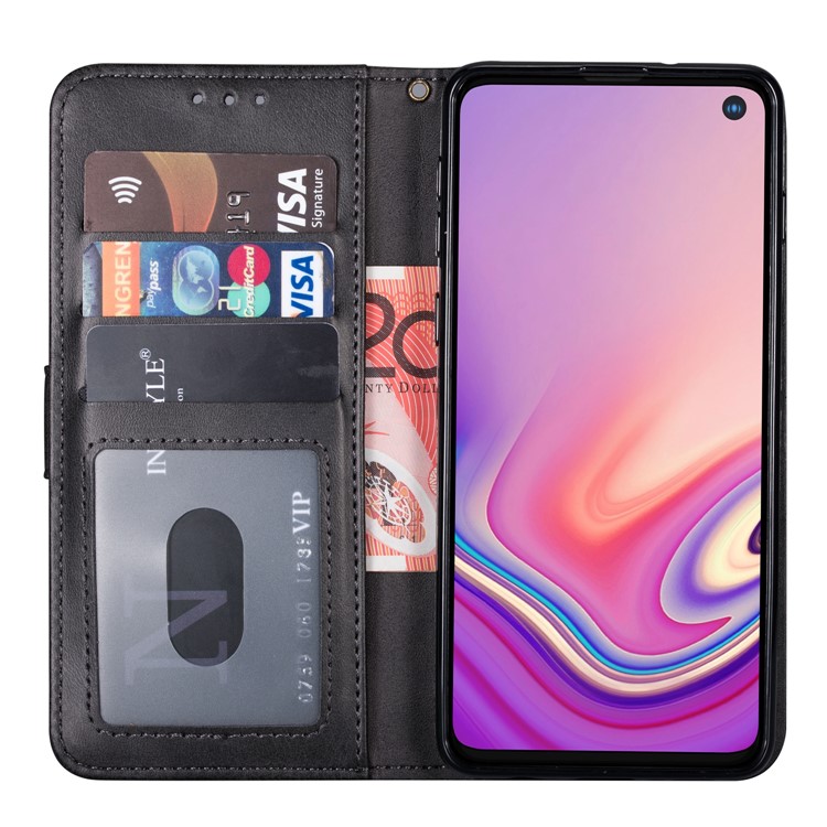 Zipper Wallet Flip Stand Leather Casing with Strap for Samsung Galaxy S10 - Black-7