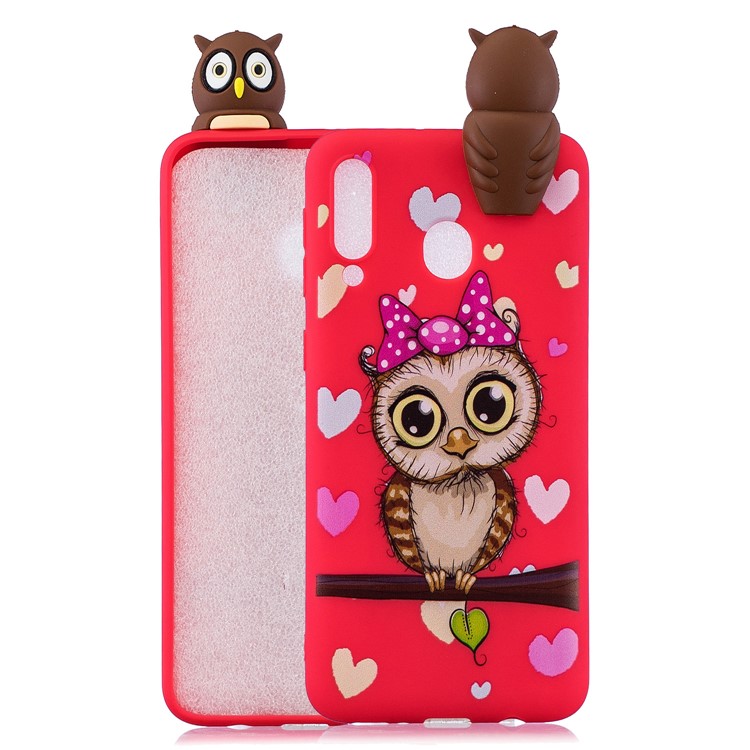 

[3D Cute Doll] Patterned TPU Phone Case Cover for Samsung Galaxy M30 - Owl with Bowknot, Galaxy M30