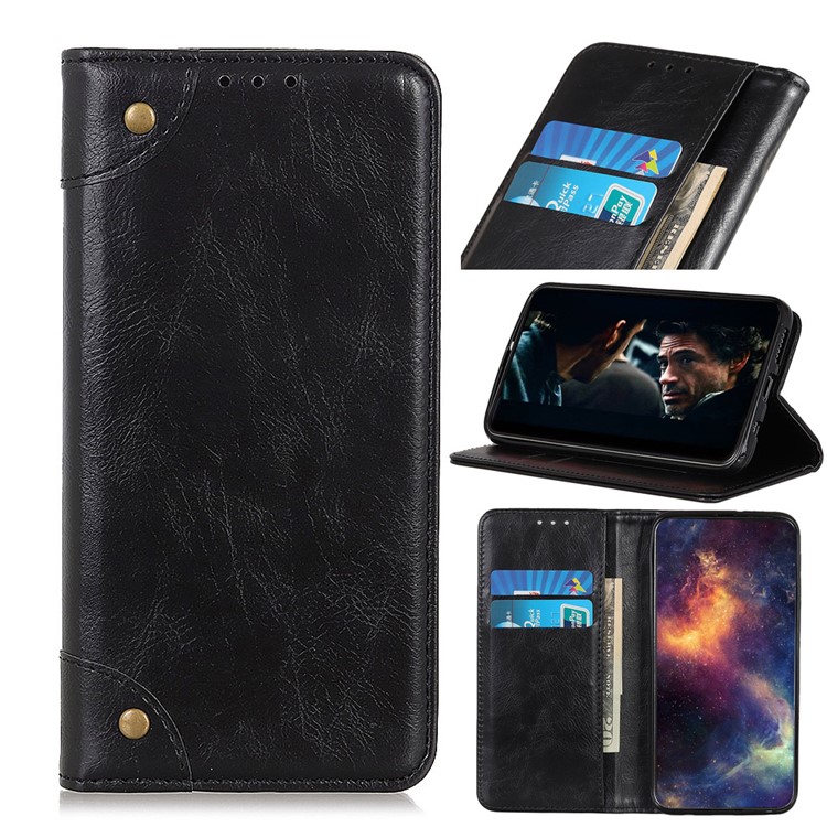 Crazy Horse Auto-absorbed Split Leather Wallet Shell for Samsung Galaxy A80 / A90 - Black-1