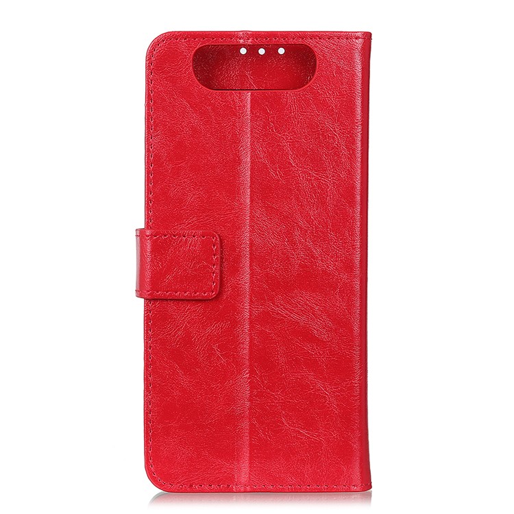 Crazy Horse Auto-absorbed Split Leather Wallet Case for Samsung Galaxy A90/A80 - Red-2