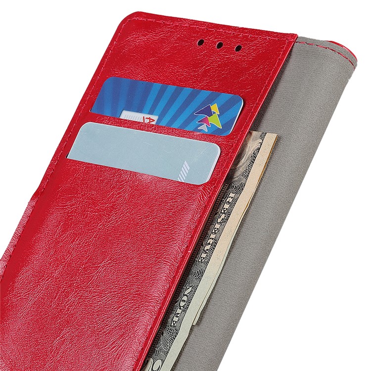 Crazy Horse Auto-absorbed Split Leather Wallet Case for Samsung Galaxy A90/A80 - Red-7