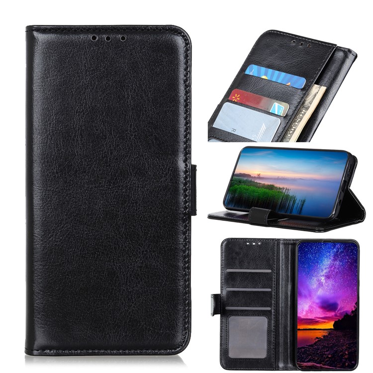 Crazy Horse Leather Wallet Stand Phone Shell for Samsung Galaxy A20e - Black-1