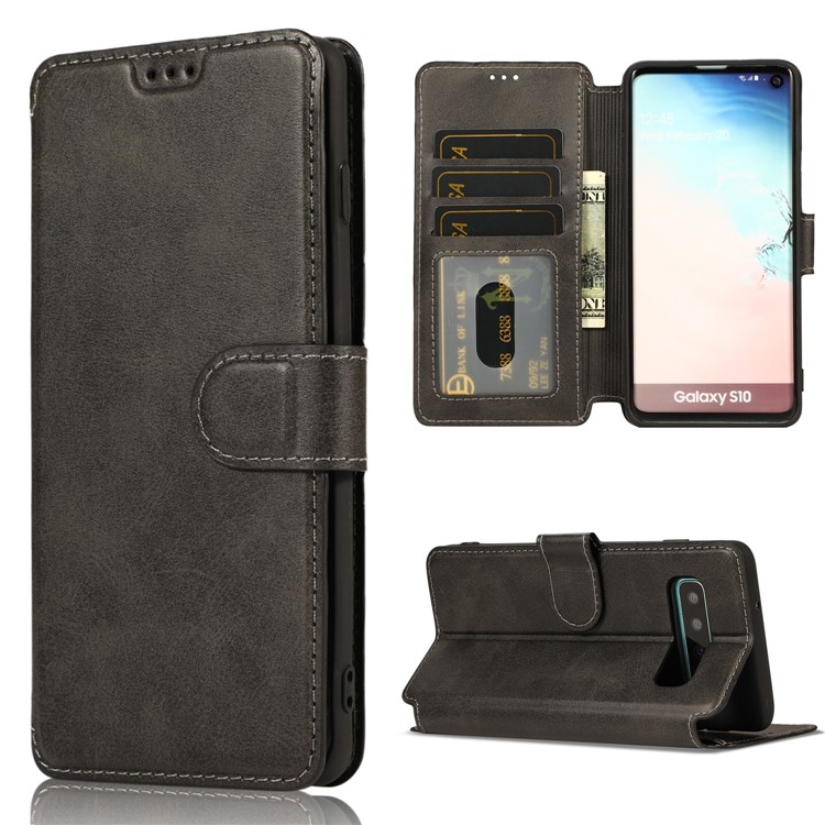 PU Leather + TPU Stand Wallet Protective Phone Case for Samsung Galaxy S10 - Black-1