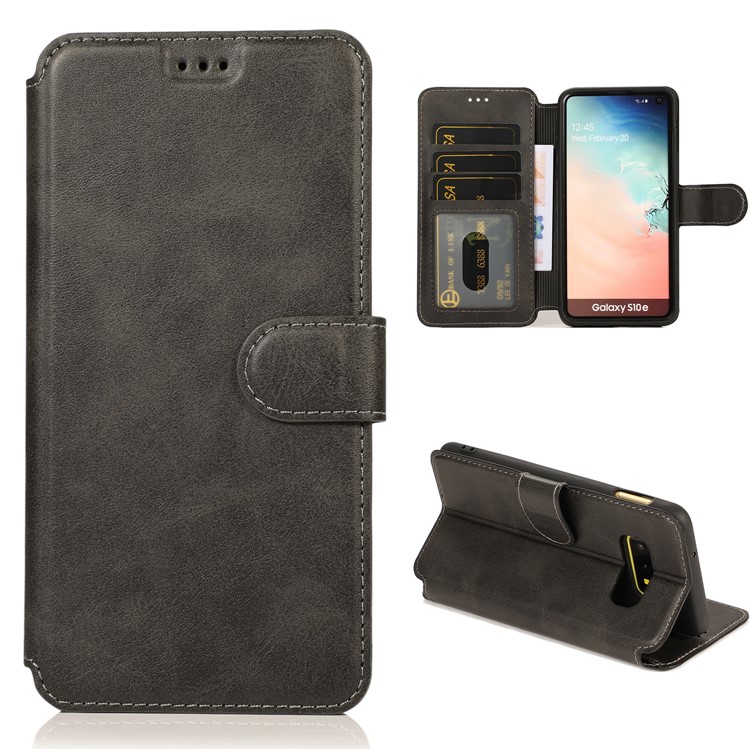 PU Leather + TPU Wallet Stand Protection Phone Shell for Samsung Galaxy S10e - Black-1