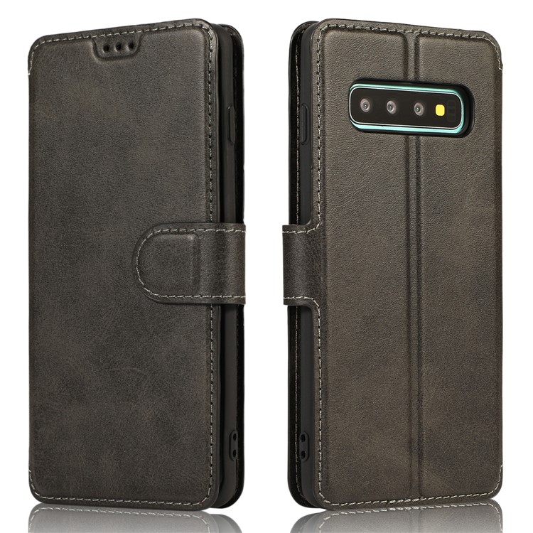 PU Leather + TPU Wallet Stand Phone Casing for Samsung Galaxy S10 Plus - Black-2