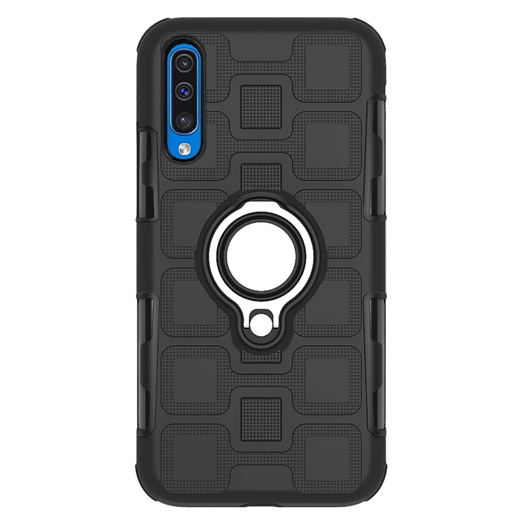 Geometric Pattern TPU PC Hybrid Case with Magnetic Car Mount Ring Holder for Samsung Galaxy A50 - Black-2