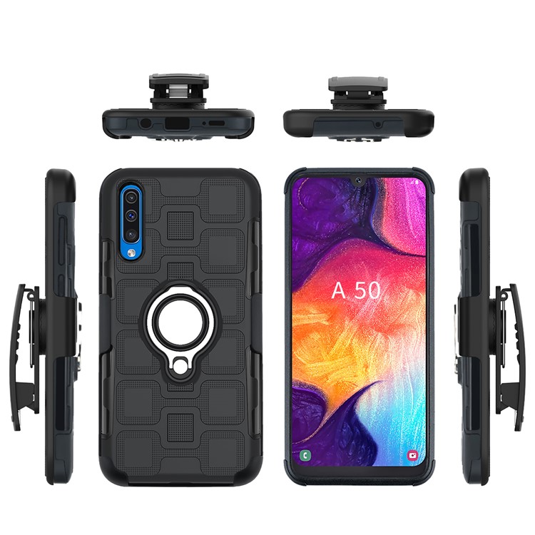 Geometric Pattern TPU PC Hybrid Phone Cover with Kickstand Belt Clip for Samsung Galaxy A50 - Black-3