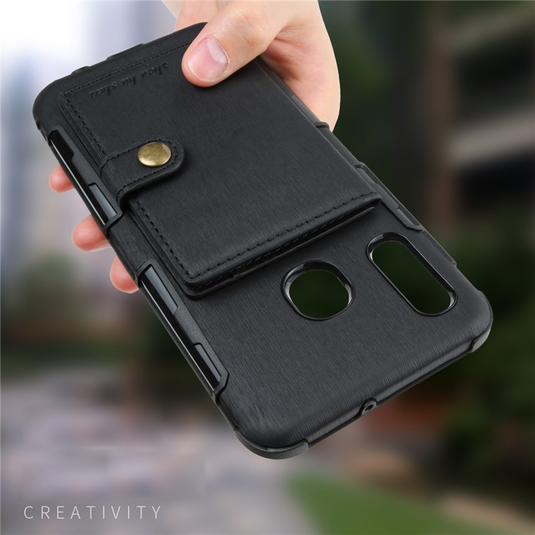 SHOUHUSHEN Brushed Card Slots PU Leather Coated Hard PC Shell for Samsung Galaxy M20 - Black-11