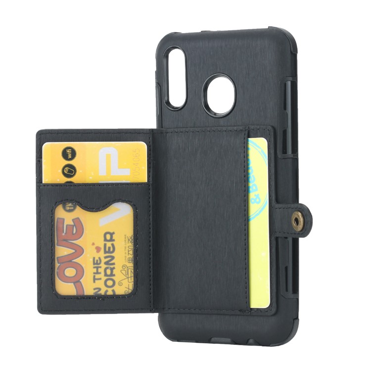 SHOUHUSHEN Brushed Card Slots PU Leather Coated Hard PC Shell for Samsung Galaxy M20 - Black-2