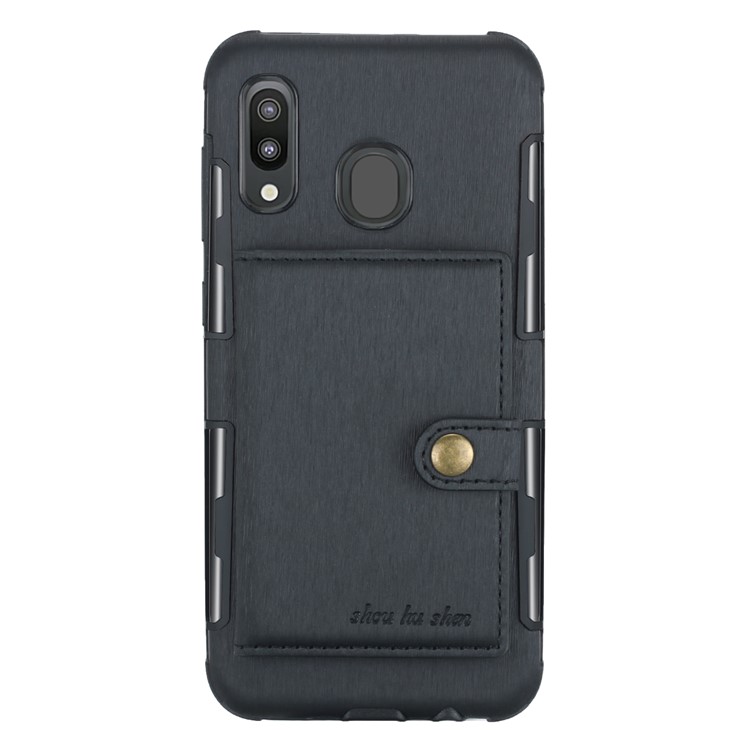 SHOUHUSHEN Brushed Card Slots PU Leather Coated Hard PC Shell for Samsung Galaxy M20 - Black-3