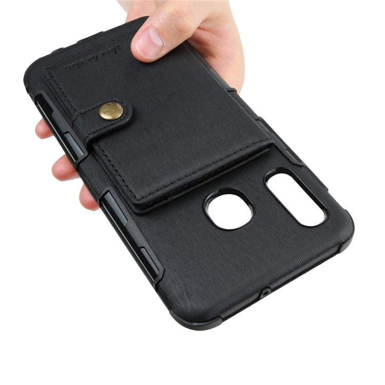 SHOUHUSHEN Brushed Card Slots PU Leather Coated Hard PC Shell for Samsung Galaxy M20 - Black-5