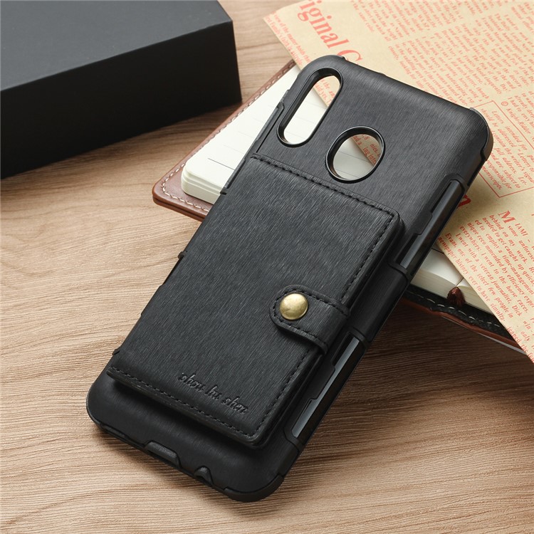SHOUHUSHEN Brushed Card Slots PU Leather Coated Hard PC Shell for Samsung Galaxy M20 - Black-7