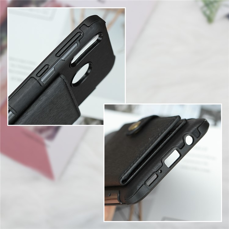 SHOUHUSHEN Brushed Card Slots PU Leather Coated Hard PC Shell for Samsung Galaxy M20 - Black-8