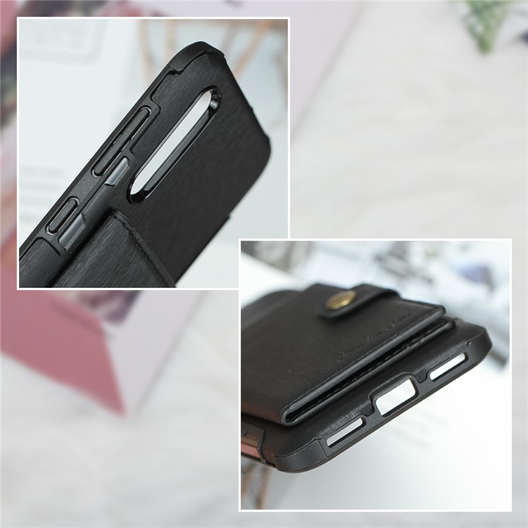 Brushed Card Slots PU Leather Coated Hard PC Casing for Samsung Galaxy A50 - Black-10