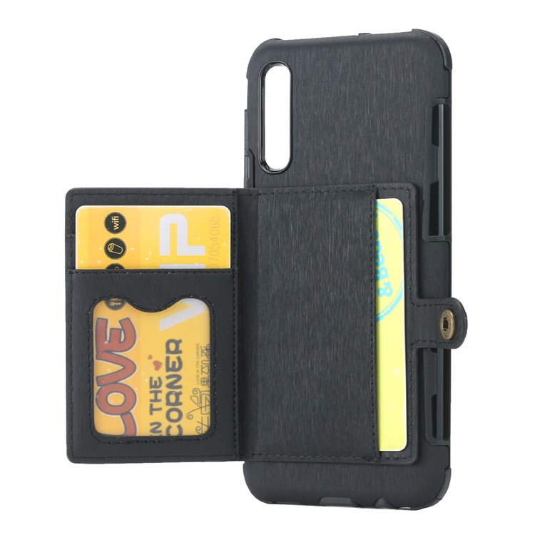 Brushed Card Slots PU Leather Coated Hard PC Casing for Samsung Galaxy A50 - Black-2