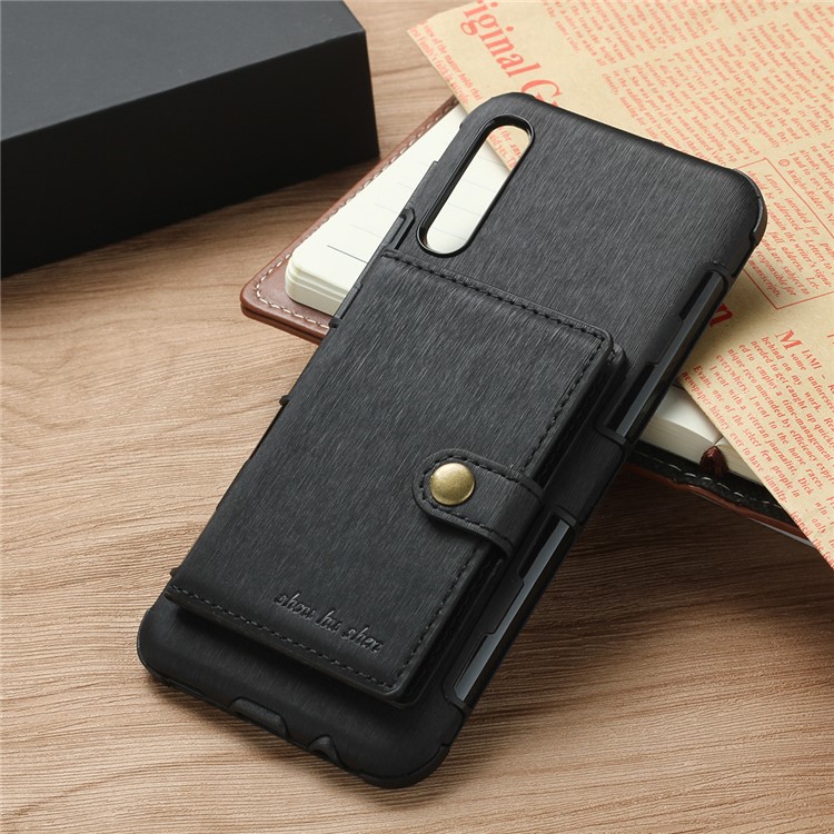 Brushed Card Slots PU Leather Coated Hard PC Casing for Samsung Galaxy A50 - Black-5