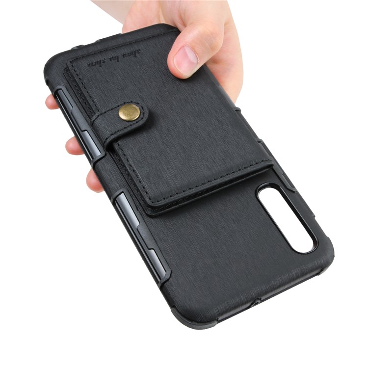 Brushed Card Slots PU Leather Coated Hard PC Casing for Samsung Galaxy A50 - Black-7