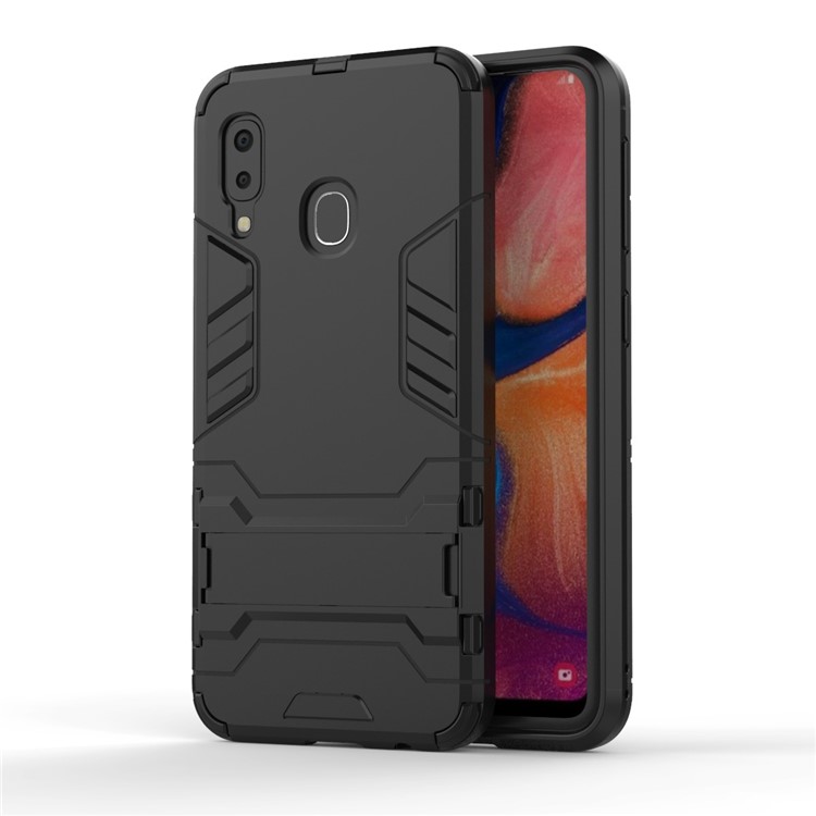 Cool Guard Kickstand PC TPU Гибридный Сотовый Телефон Корпус Аксессуары Для Samsung Galaxy A20E - Полностью Черный-2