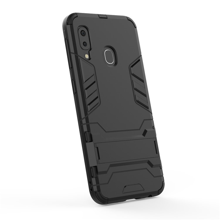 Cool Guard Kickstand PC TPU Гибридный Сотовый Телефон Корпус Аксессуары Для Samsung Galaxy A20E - Полностью Черный-4