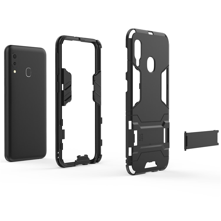 Cool Guard Kickstand PC TPU Hybrid Case for Samsung Galaxy A20e -  All Black-6