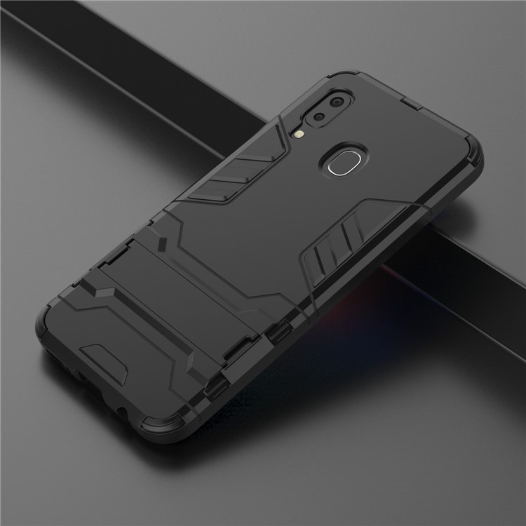 Cool Guard Kickstand PC TPU Гибридный Сотовый Телефон Корпус Аксессуары Для Samsung Galaxy A20E - Полностью Черный-9