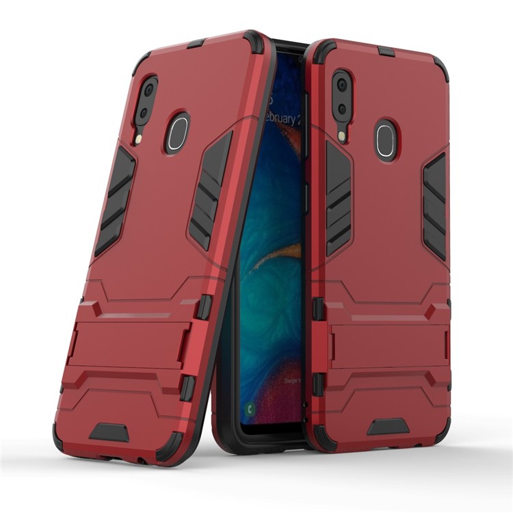 Cool Guard Kickstand PC TPU Hybrid Case for Samsung Galaxy A20e - Red-1