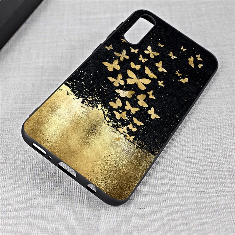 Embossment Pattern Printing Soft TPU Protective Back Case for Samsung Galaxy A50 - Gold Butterflies-3