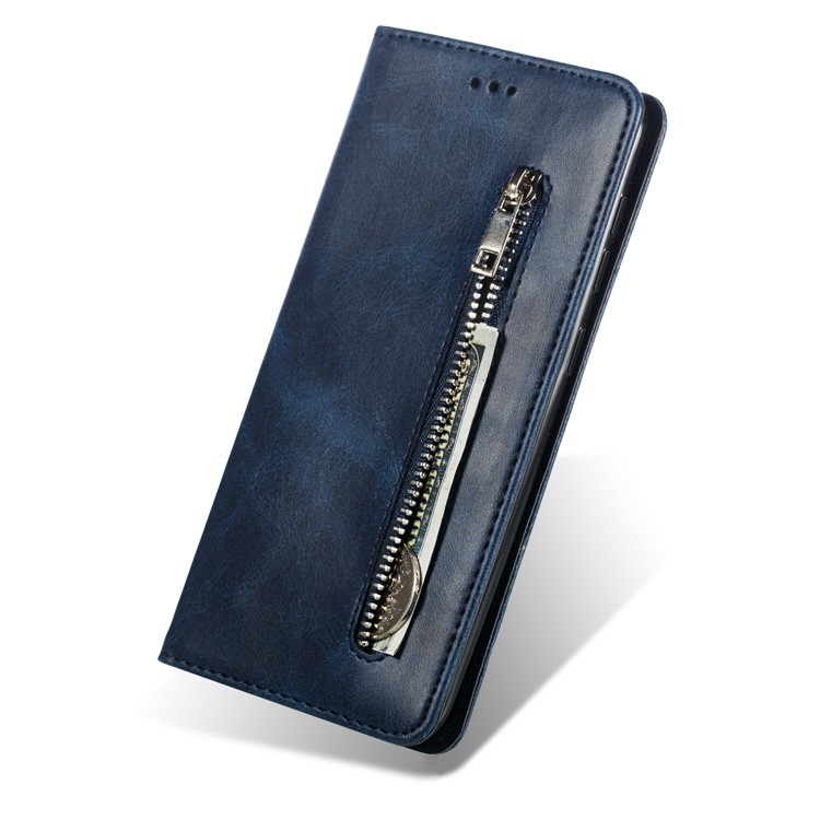 Zipper Pocket Wallet Stand Flip Leather Phone Cover for Samsung Galaxy A50 - Dark Blue-12