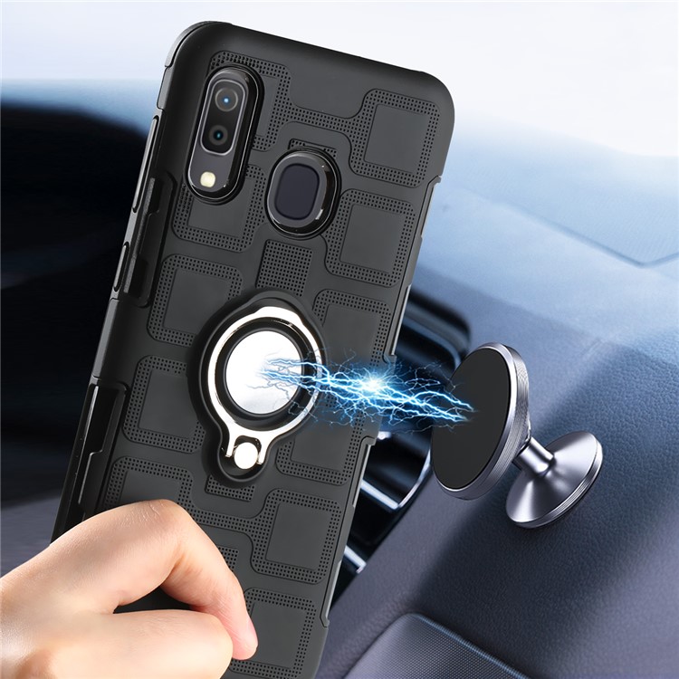 Geometric Pattern TPU PC Hybrid Case with Magnetic Car Mount Ring Holder for Samsung Galaxy M20 - Black-10