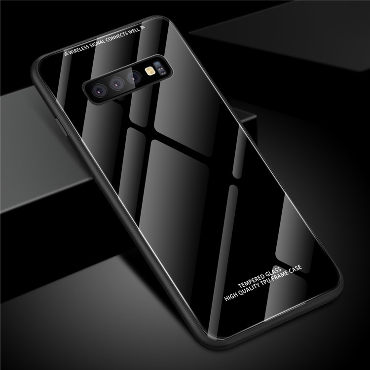 

Сплошное Цветное Закаленное Стекло + Края TPU Защитный Чехол Для Samsung Galaxy S10 Plus - Черный, Galaxy S10 Plus