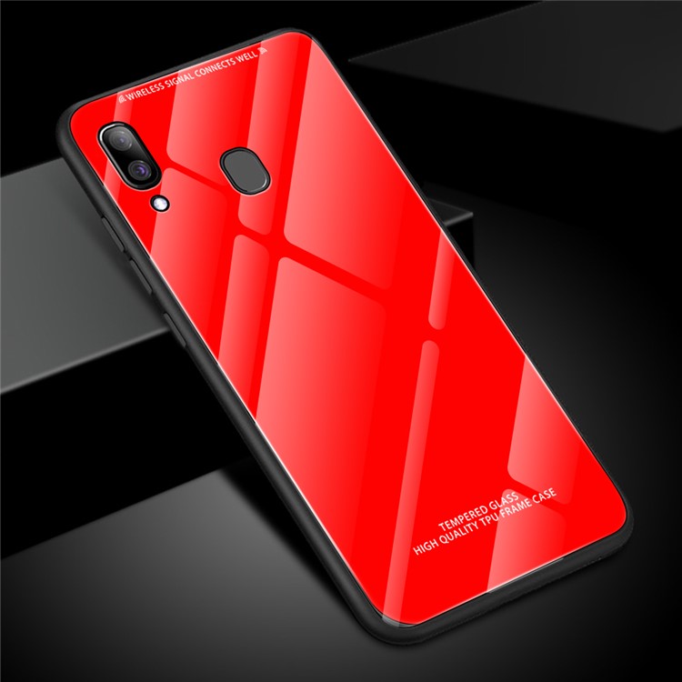 

Чистый Цвет Закаленное Стекло + ТПУ Края Телефона Чехол Для Samsung Galaxy A30 / A20 - Красный, Galaxy A30
