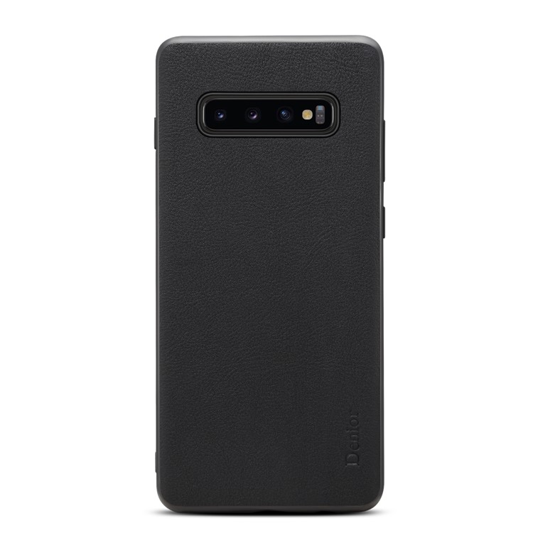 DENIOR Genuine Leather Coated TPU Protective Back Case for Samsung Galaxy S10 - Black-3