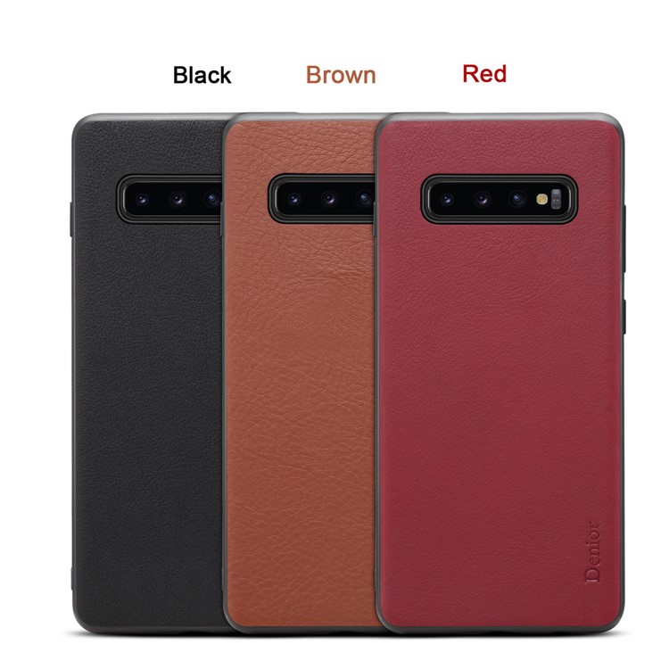 DENIOR Genuine Leather Coated TPU Protective Back Case for Samsung Galaxy S10 - Black-4