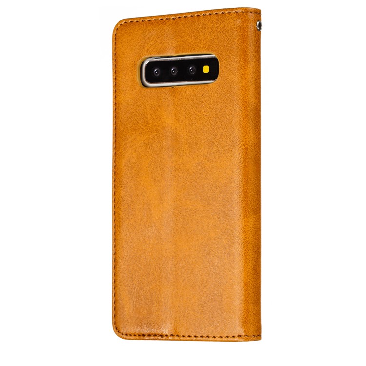 Zipper Pocket Wallet Stand Flip Leather Case for Samsung Galaxy S10 Plus - Yellow-6