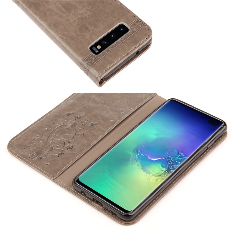 Imprint Heart PU Leather Stand Wallet Mobile Phone Case for Samsung Galaxy S10 - Grey-4