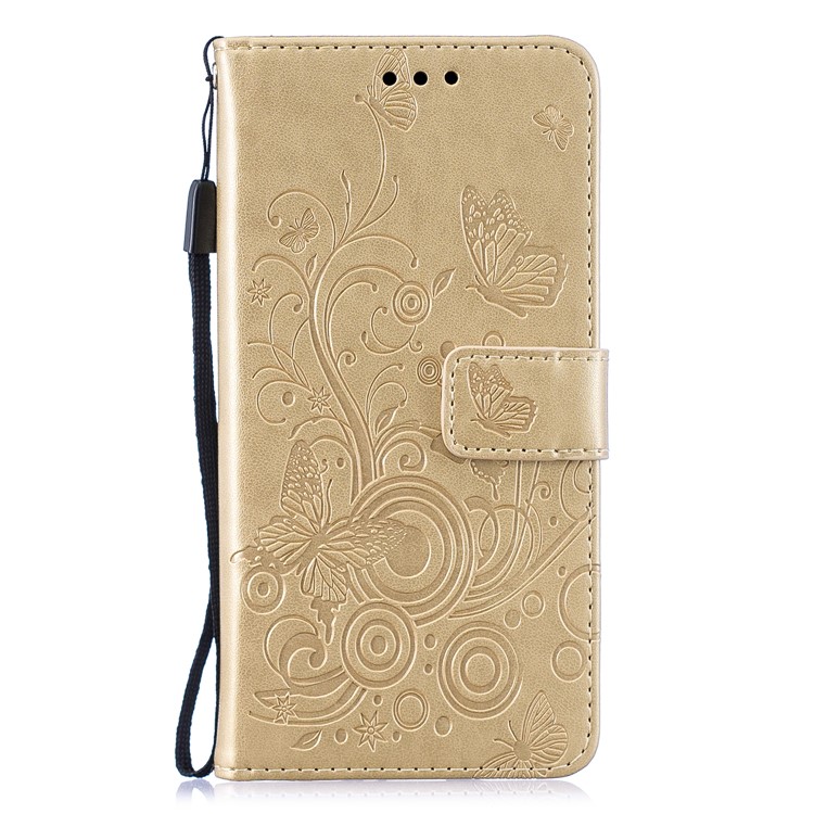 

Imprinted Butterfly Flower PU Leather Mobile Case for Samsung Galaxy M30 / A40s - Gold, Galaxy M30