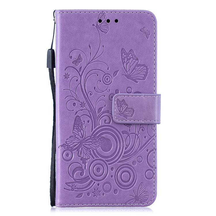 

Imprinted Butterfly Flower PU Leather Mobile Case for Samsung Galaxy M30 / A40s - Purple, Galaxy M30