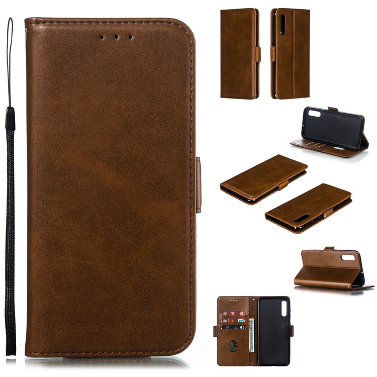 

Leather Wallet Stand Flip Phone Case Cover for Samsung Galaxy A50/A50s/A30s - Dark Brown, Galaxy A50