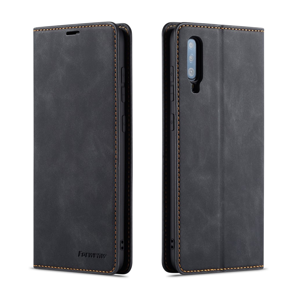 FORWENW Auto-absorvido PU Carteira De Couro Stand Case Para Samsung Galaxy A70 - Preto-1