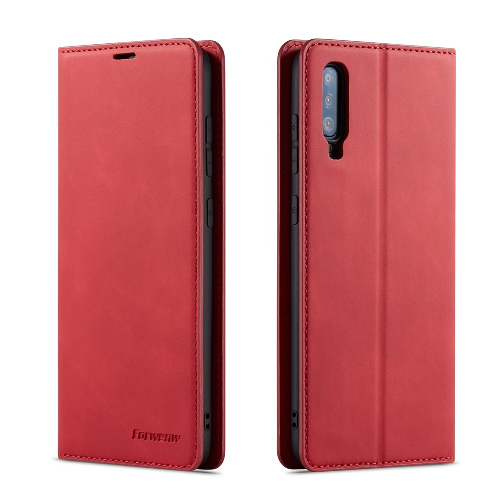 FORWENW Auto-absorvido PU Carteira De Couro Stand Case Para Samsung Galaxy A70 - Vermelho-1