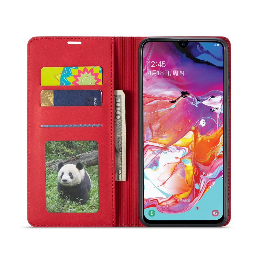 FORWENW Auto-absorvido PU Carteira De Couro Stand Case Para Samsung Galaxy A70 - Vermelho-4