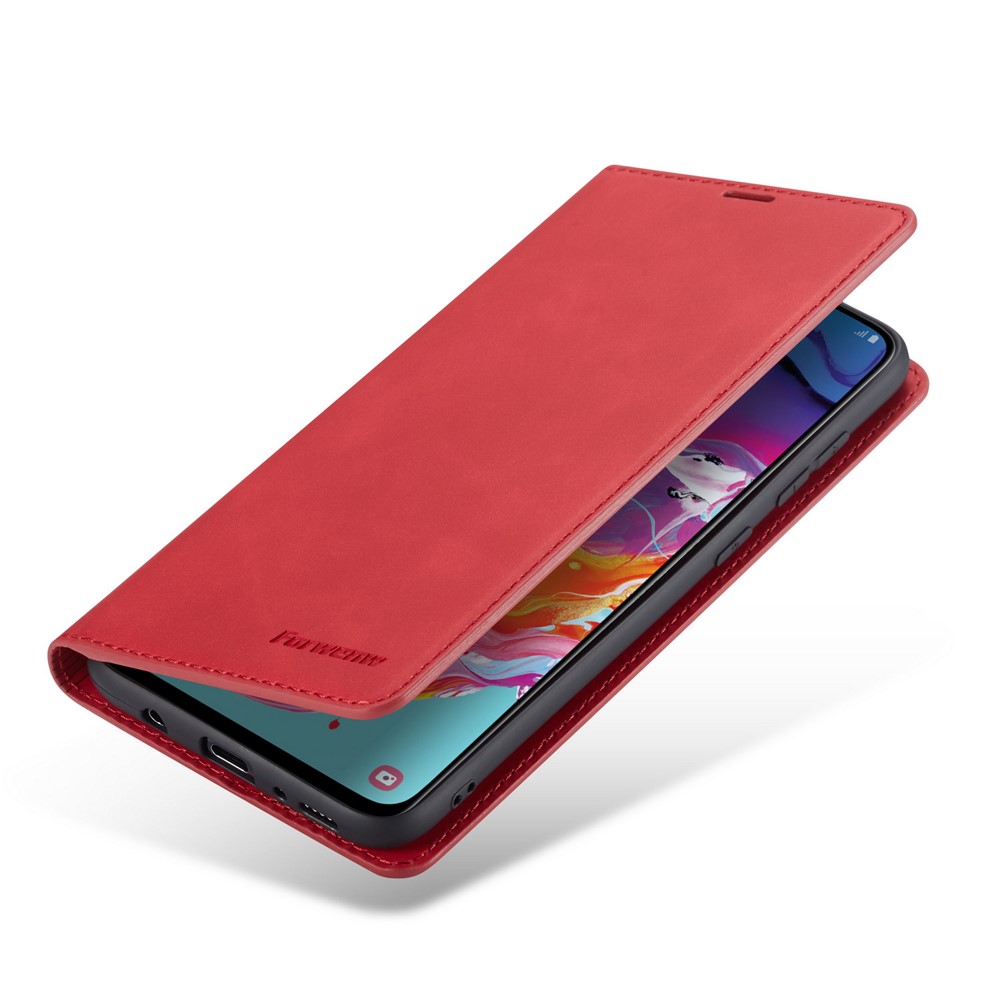 FORWENW Auto-absorvido PU Carteira De Couro Stand Case Para Samsung Galaxy A70 - Vermelho-5