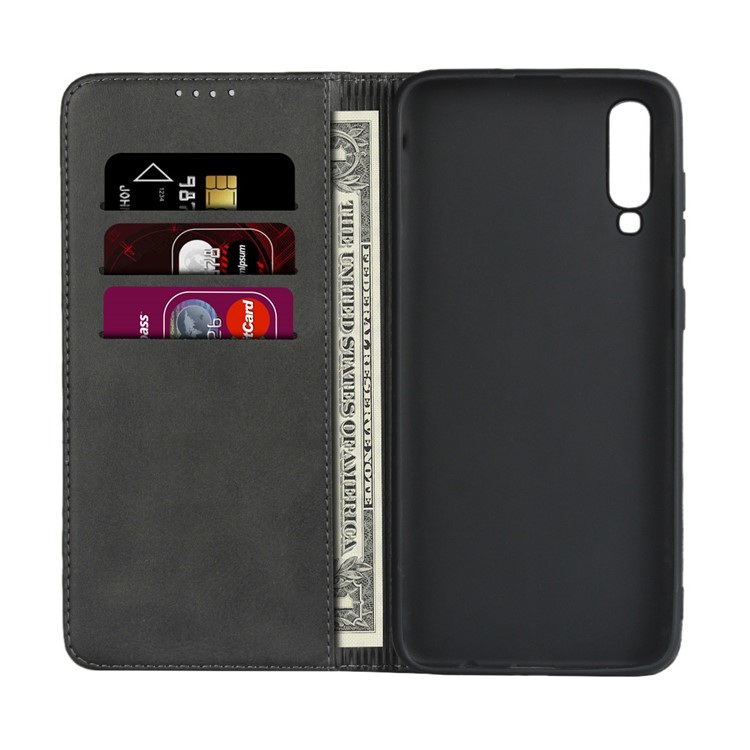 Auto-absorbed Leather Wallet Stand Cover for Samsung Galaxy A70 - Black-4