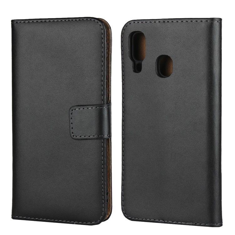 Genuine Leather Wallet Phone Cover wth Stand for Samsung Galaxy A40 - Black-2