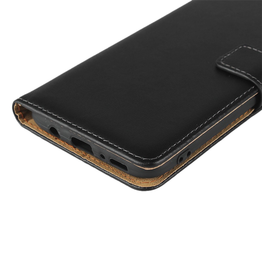 Capa De Telefone Da Carteira De Couro Genuína Com O Suporte Para O Samsung Galaxy A70 - Preto