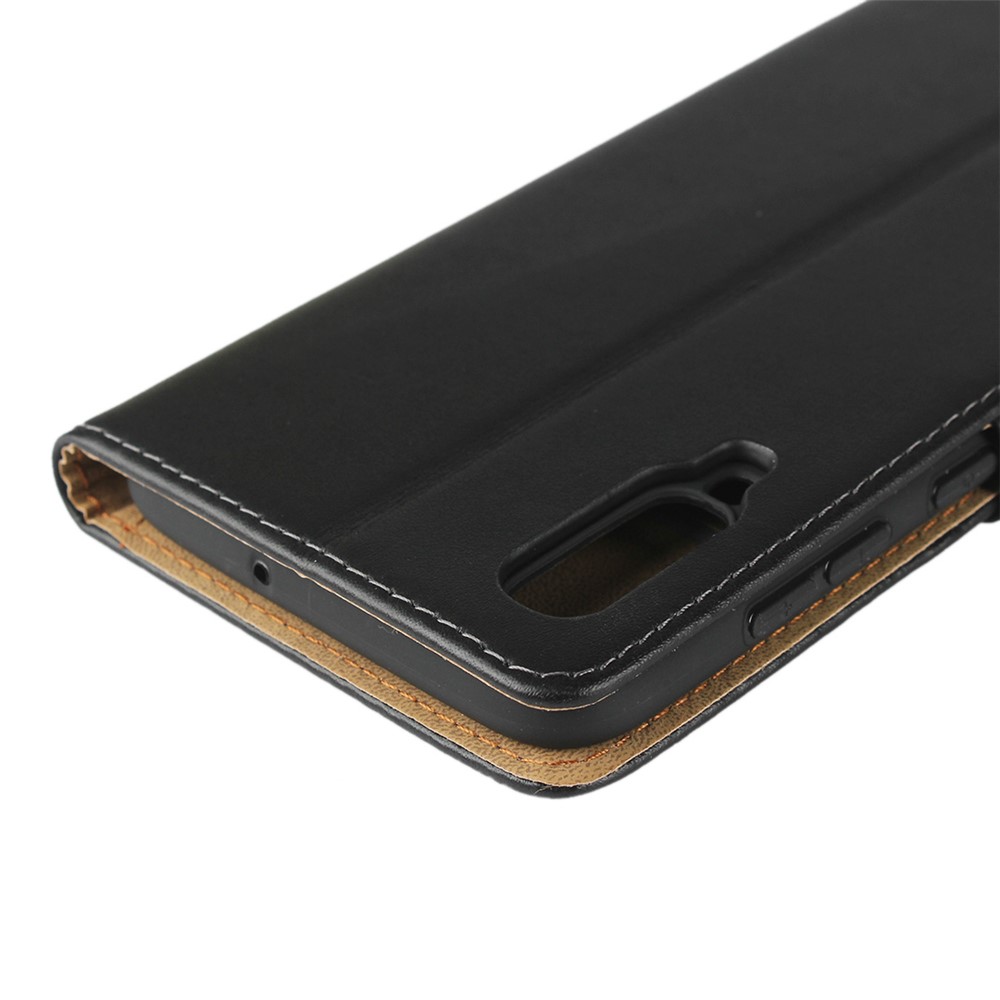 Capa De Telefone Da Carteira De Couro Genuína Com O Suporte Para O Samsung Galaxy A70 - Preto