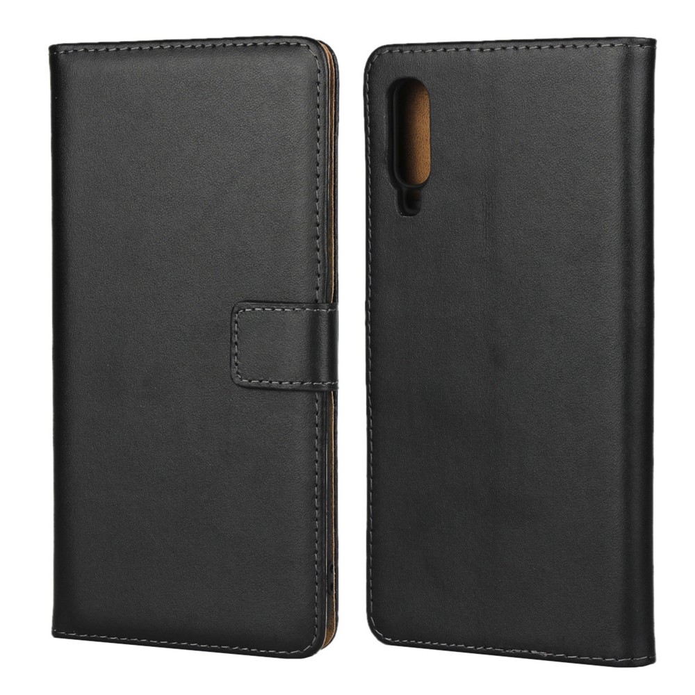 Capa De Telefone Da Carteira De Couro Genuína Com O Suporte Para O Samsung Galaxy A70 - Preto